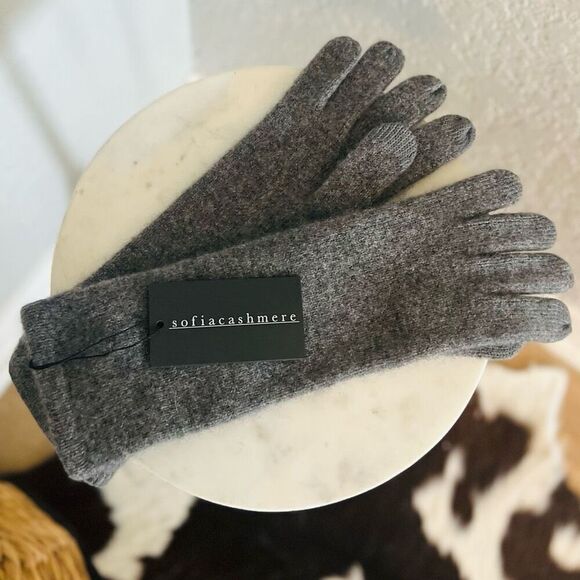 SOFIA CASHMERE Screen Compatible Tech Knit Cashmere Gloves, Gray, LUXURIOUS, NWT - Picture 8 of 10